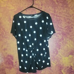 Worthington Black and White Short Sleeve Tie Front Blouse